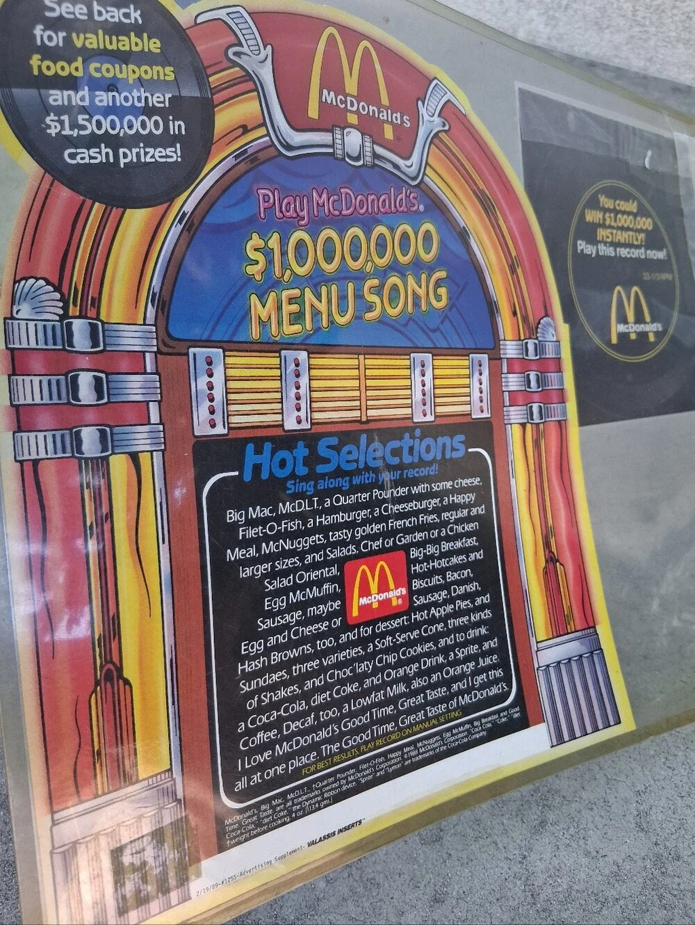 McDonald's Yellow & Red Jukebox-Style $1,000,000 Menu Song Record